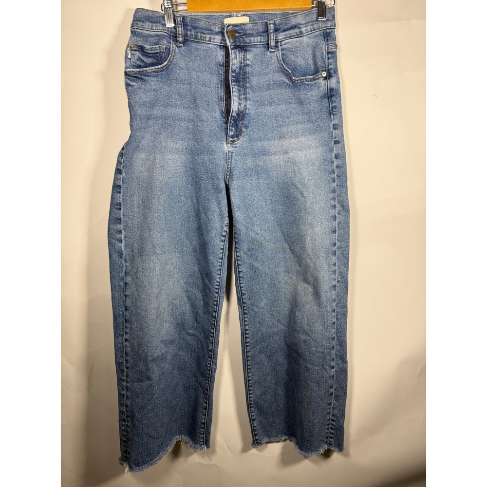 DL1961 Hepburn Wide Leg High Rise Jeans Blue Raw Hem Women's Size 30